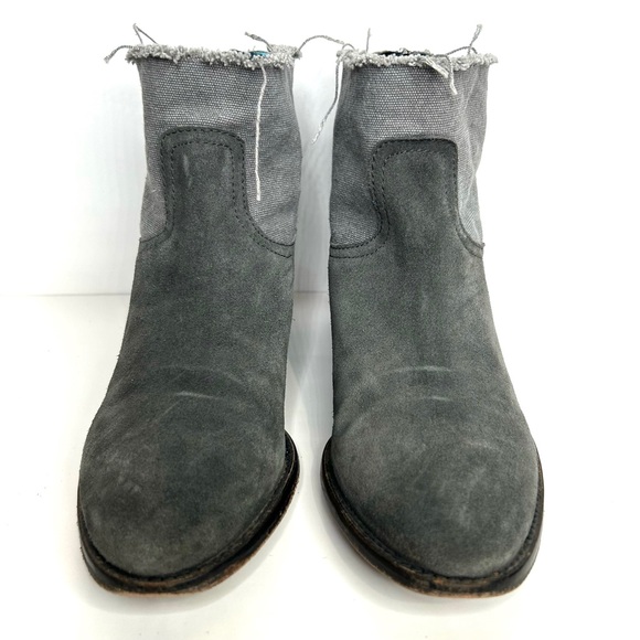 Zadig & Voltaire Teddy Ankle Booties Genuine Suede Canvas Raw Hem Zip Back Grey - Picture 2 of 16